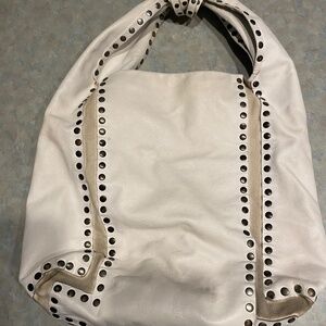 Jimmy Choo White Leather Studded Saba Hobo Bag
